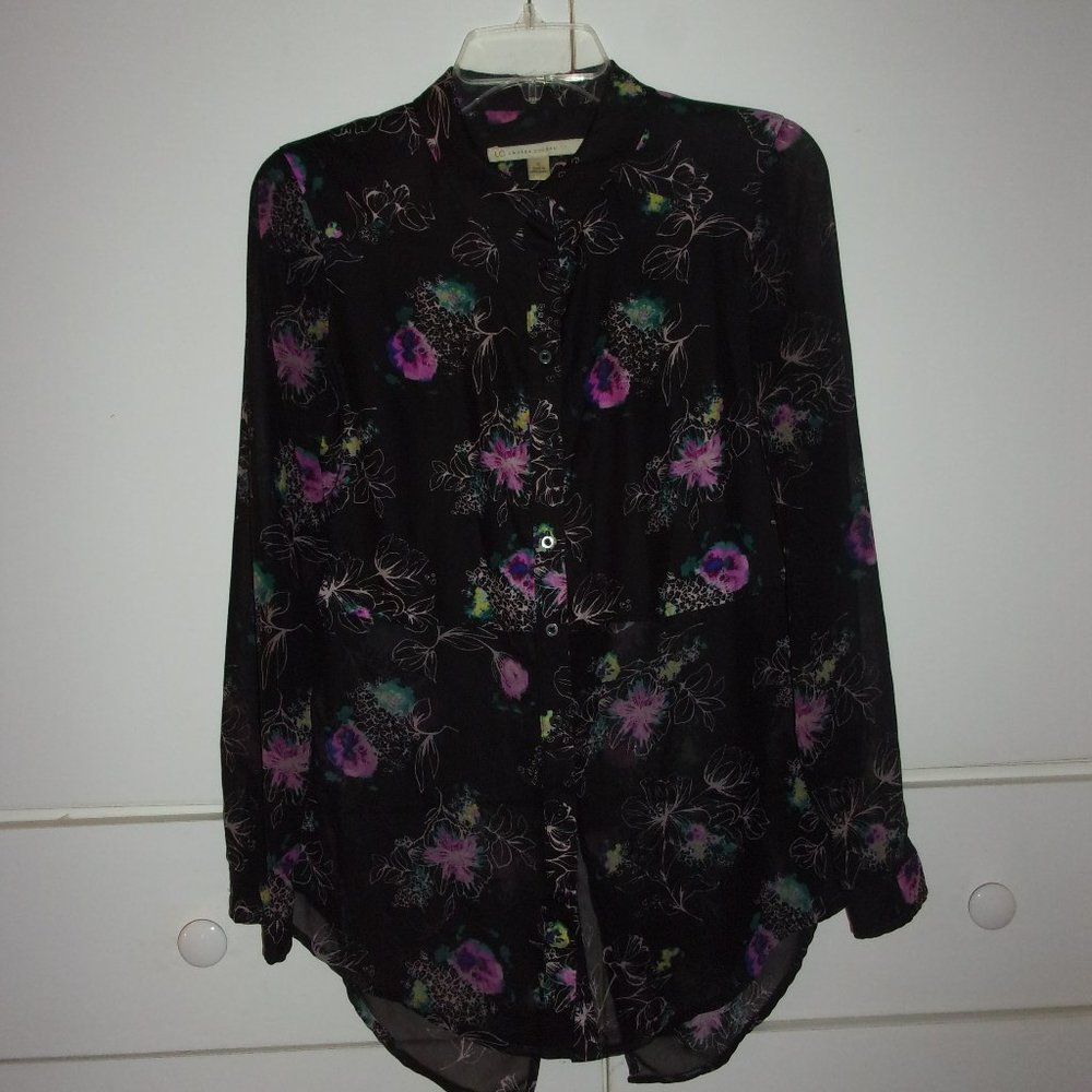 LC Lauren Conrad Black - Floral Button Down Shirt
